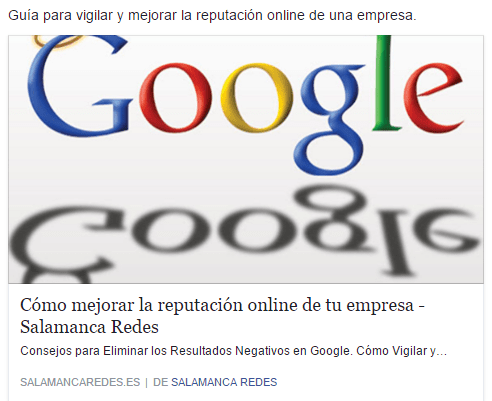 marketing en facebook: post con enlace a reputación online en empresas