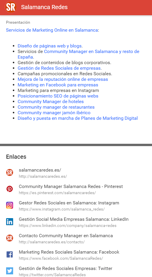 Google+ para empresas: enlaces en sobre mí